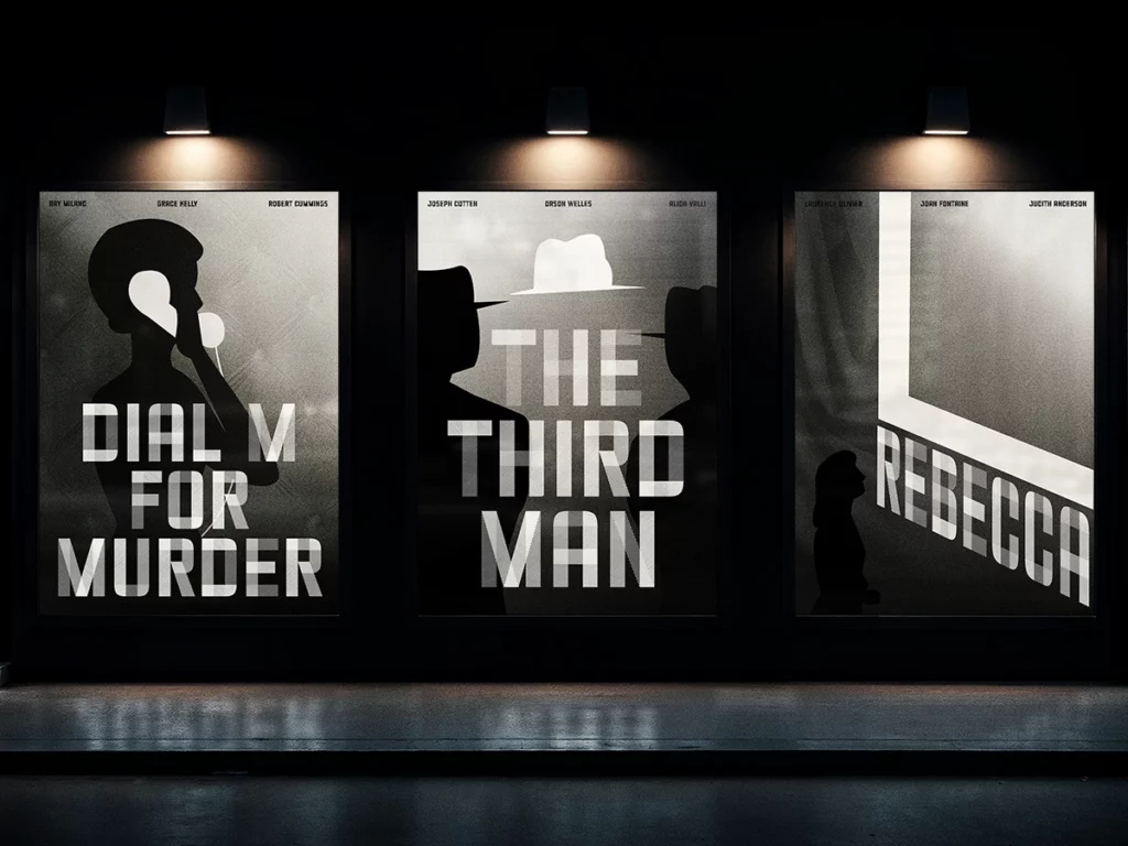 Trois affiches de films dans style minimaliste